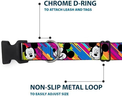 Buckle-Down Plastic Clip Collar - Mickey Mouse Expressions Multi Color White/Black - 1/2" Wide - Fits 6-9" Neck - Small
