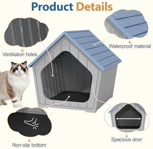 Cat Litter Box Enclosure, Resin Enclosed Litter Box Furniture with Air Holes, Outdoor Cat House Weatherproof, Wide Opening Design for Easy Cleaning, Blue