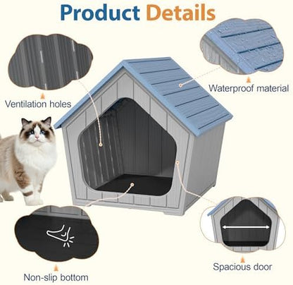 Cat Litter Box Enclosure, Resin Outdoor Litter Box with Air Holes, Cat Houses for Outdoor Cats, Wide Opening Design for Easy Cleaning, Blue
