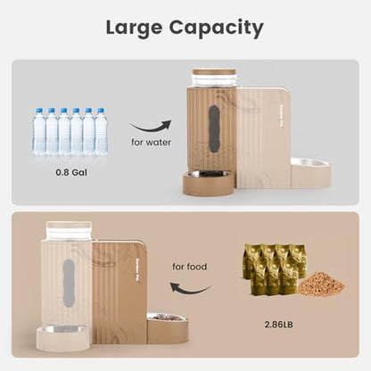 Gardner Pet Gravity Automatic 2-in-1 Pet Feeder, 0.8 Gallons*2 Cat Feeder and Water Dispenser Set, 100% BPA-Free and Stainless Steel Water Bowl for Dogs, Cats, Rabbits, Puppies (Light Woodgrain)