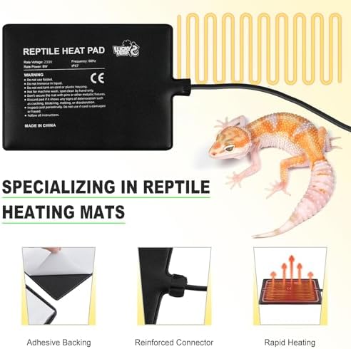 LUCKY HERP Reptile Heat Pad 8x18 Inch 24w, Under Tank Terrarium Heating Pad with Adjust Knob, Reptile Heat Mat for Turtle, Lizard, Hermit Crab, Frog, Snake