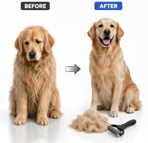 Pet Pro Grooming Tool for Dogs & Cats - Double Sided Deshedding Brush Undercoat Rake Dematting Comb, Reduces Shedding & Detangles Matted Fur(black-large)