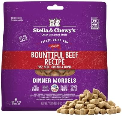 Stella & Chewy's Freeze-Dried Raw Cat Dinner Morsels - Premium Beef Recipe with 98% Grass-Fed Meat & Organs - Natural Grain-Free Cat & Kitten Food - Made in USA - 8 oz