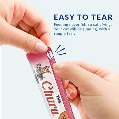 INABA Salmon Churu Cat Treats, Lickable, Squeezable Creamy Purée Cat Treat with Green Tea Extract & Taurine, 0.5 Ounces Each Tube, 24 Tubes (4 per Pack), Salmon with Tuna Recipe