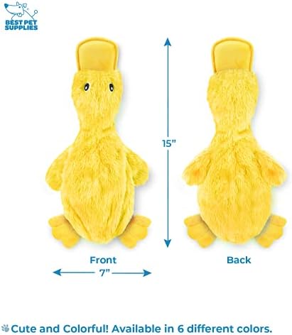 Best Pet Supplies Interactive Squeaky Dog Chew Toy, Ideal Dog Toys for Chewers, Small, Medium & Large Dogs, and Fetch Lovers - Crinkle Duck (Yellow, Purple & Turquoise), Large
