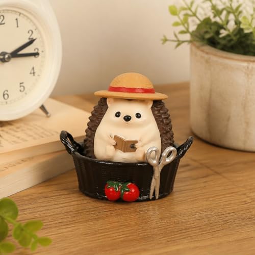 Dark Brown Hedgehog Pen Holder, Cute Resin Basket Desk Decor