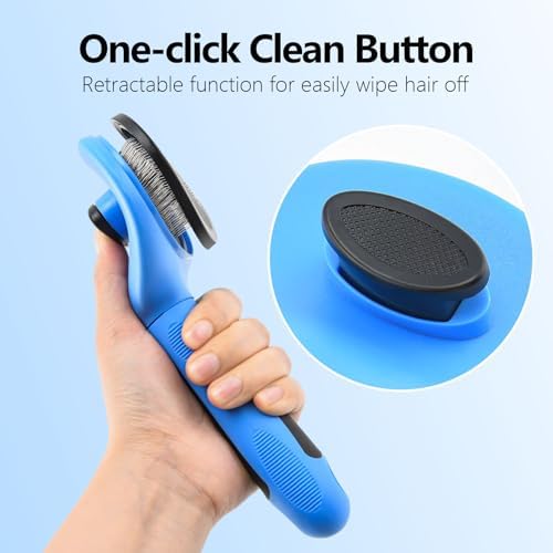 Self Cleaning Deshedding Slicker Brush for Dogs & Cats, Blue