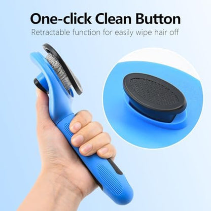 Self Cleaning Deshedding Slicker Brush for Dogs & Cats, Blue