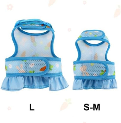 Rabbit Leash and Harness Set,Proof Walking Escape Cute Floral Mesh Vest Breathable Rabbit Clothes for Bunnies Hiking, Training for Ferret Kitten Puppy Small Pet Harness Blue M