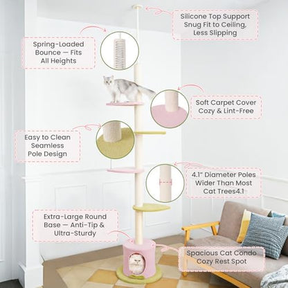 Max & Marlow 95-108" Floor to Ceiling Adjustable Cat Tree, Pink