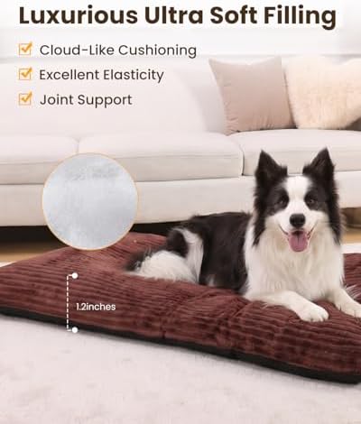 KSIIA Washable Dog Crate Bed Kennel Mat for Large Dogs,35 x 23 Inch, Brown