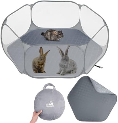 Pawaboo Small Animals Playpen with Pad, Gray+Gray