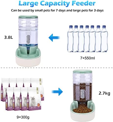 Kacoomi Automatic Dog Cat Feeder and Water Dispenser Gravity Food Feeder and Waterer Set with Pet Food Bowl for Small Medium Dog Puppy Kitten, Large Capacity 1 Gallon x 2