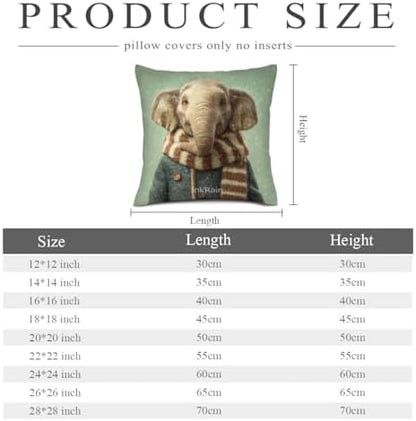 InkRain Winter Animal Cute Elephant Pillow Cover 26x26 Inch Set of 2 Home Decor Decorative Cotton Linen Illustration Pillowcases for Living Room House Sofa