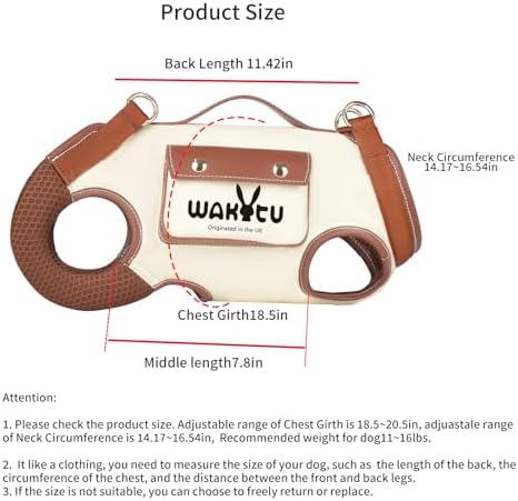 Wakytu Dog Lift Harness Dog Carrier VES Harness Adjustable Leash with Small Puppy Treat Bag,Fits Most Cars,L