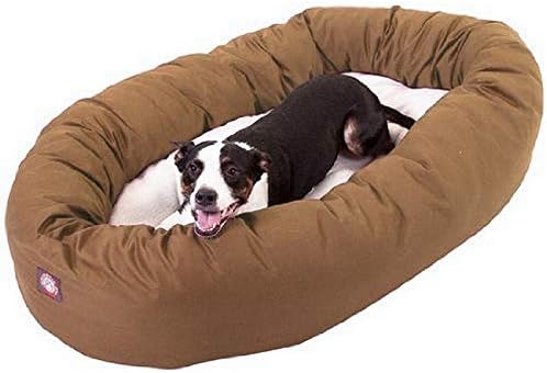Majestic Pet Sherpa Bagel Dog Bed, 40 Inch Large, Round, Washable, Khaki