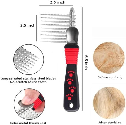 QUMY Dog Comb Kit-Dematting Rake Comb for Dogs Metal Cat Dog Grooming Brush
