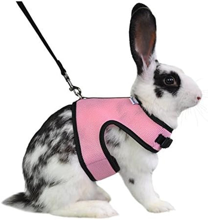 Niteangel Adjustable Soft Harness with Elastic Leash for Rabbits (XL, Pink)