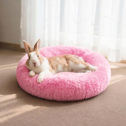Rabbit Bed, Long Plush Donut Shaped Bunny Hideout - Bright Pink