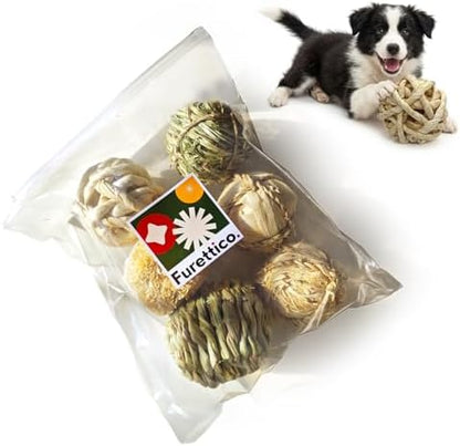 Natural Dog Chew Toys, 6pcs Woven Grass Chew Balls for Dogs, Dental Teething Toys & Interactive Fetch Toys, Outdoor Rattan Digestible Chew Ball for Boredom Relief and Teeth Cleaning