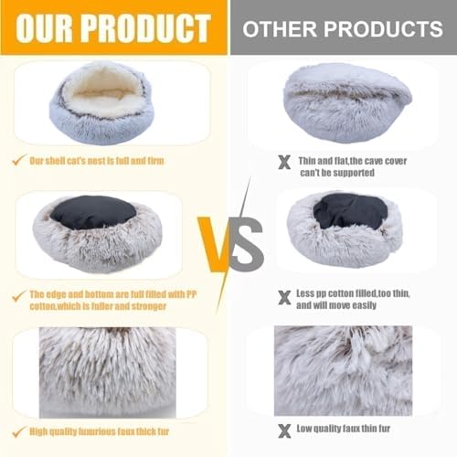 ZaneSun Calming Round Dog Bed & Cat Cave with Hooded Cover, Plush Fluffy Anti-Anxiety Cat Bed, Waterproof Bottom Washable (Coffee, 20x20inch)
