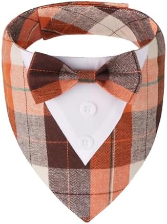 ADOGGYGO Fall Dog Tuxedo Bandana, Plaid Thanksgiving Dog Bow Tie Collar, M
