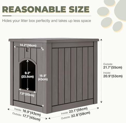 Cat Litter Box Enclosure, Enclosed Cat Litter Box Raised Floor, Openable Front Door Outdoor Cat House Weatherproof, Easy to Clean, Grey