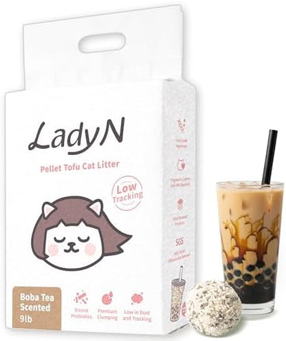 Lady N Pellet Tofu Cat Litter, Boba Tea, Strong Clumping, Low Tracking 9lb