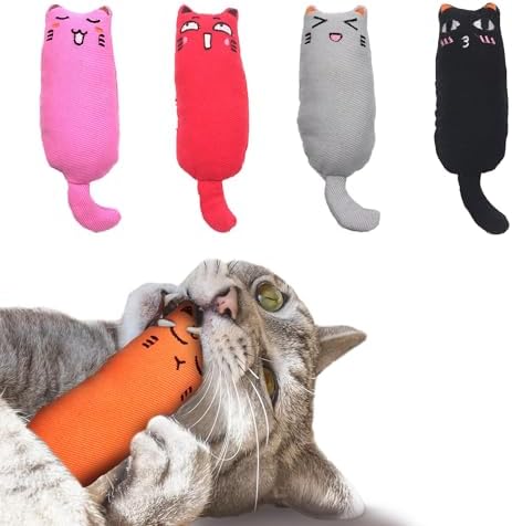 Vila Plush Cat Chews with Catnip, Feline Mood Enhancer, Oral Care Assistant, Gum Massager, Exercise and Entertainment Treat, Cotton Fabric, Orange, Red, Gray, Pink, Black, 5 Pcs per Pack