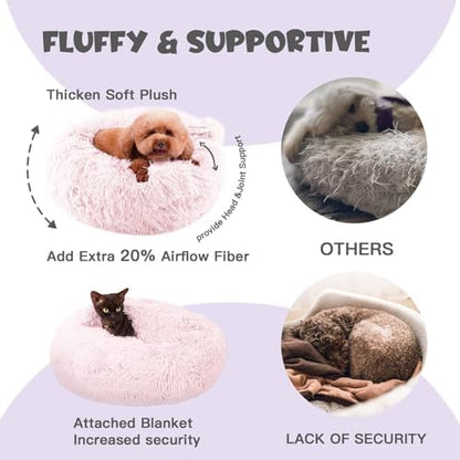 Himax 35in Covered Large Dog Bed with Blanket Attached Calming Burrow Pink