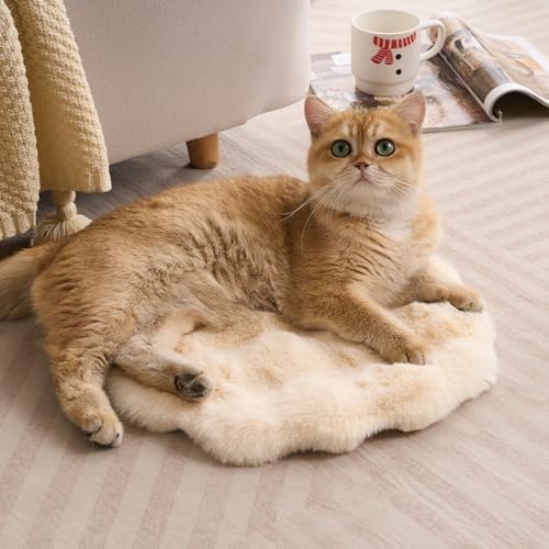 SHENGOCASE Round Faux Rabbit Fur Pet Bed Cushion, 16 inches, Cat Tree Tower Replacement Pad, 4-Pack (Beige)