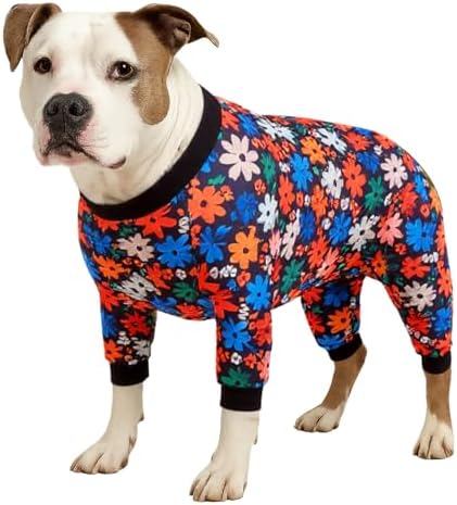 LovinPet Large Dog Clothes, Dog PJS, Wild Daisy Black Print, XL