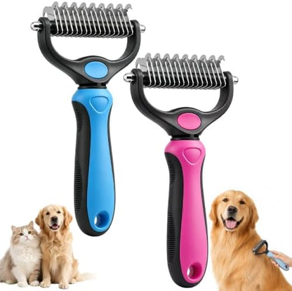 Deshedding Brush for Dogs and Cats,Undercoat Rake Pet Brush for Long Hair,Professional Deshedding Tool, Ideal For Medium Or Long Haired BreedsGrooming Tool for Thick Coats (Blue+Pink)