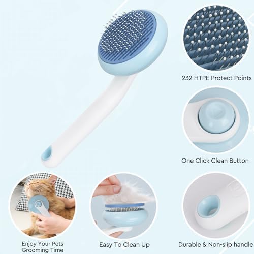 Cat Grooming Glove Brush, Self-Cleaning Slicker Pet Brush