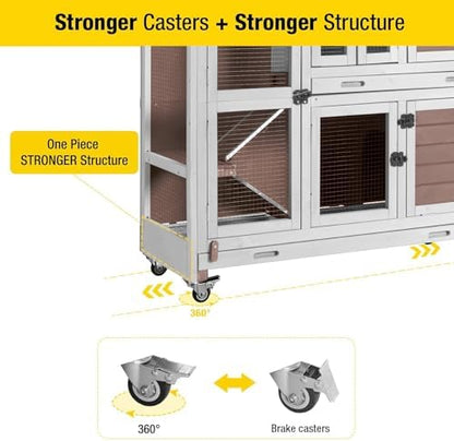 Aivituvin Rabbit Hutch Bunny Cage with Wheels Indoor Outdoor Two Story Guinea Pig Cage with 2 Deep No Leak Tray