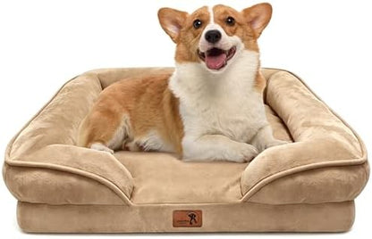 Spotted Play Orthopedic Dog Bed with Sides - Sofa Beds for Medium Dogs, Supportive Foam Pet Couch Bed with Washable Removable Cover, Waterproof Lining and Non-Slip Bottom, Brown - M