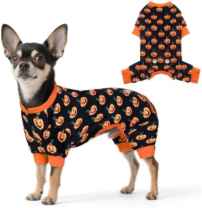 KYEESE Halloween Dog Pajamas for Small Dog Velvet Onesie with Pumpkin Print