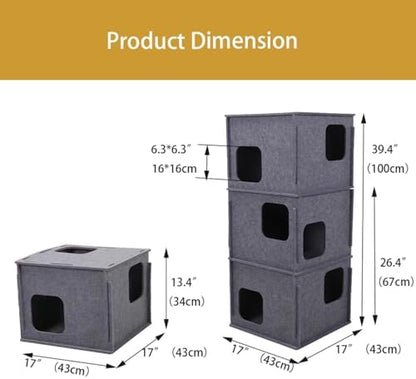 Stacking felt cat nest Cat Tunnel Bed, Cozy Hide and Seek Cat Den, All Season Useful Litter Box, Fun for Cats or Dogs, The Peekaboo Foldable Felt Cat Cave and Cube for Small Medium Large Cats