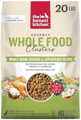 The Honest Kitchen Whole Grain Chicken & Superfoods Whole Food Clusters, Vet Crafted Human Grade Dry Dog Food, Skin, Coat, Digestion & Healthy Weight, 20 lb Bag