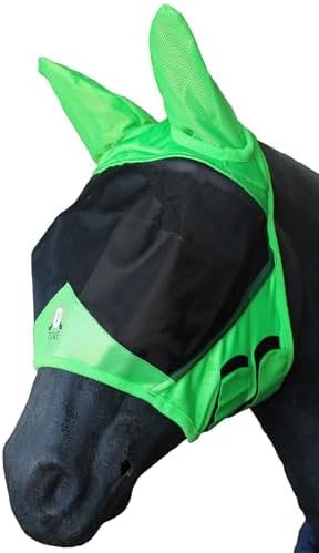 T TEKE Fine Mesh Horse Fly Mask w/Ears, UV Blocking 3D Eye Visor with Extra Fleece Cushioned Forehead, Protection from Insect Pests