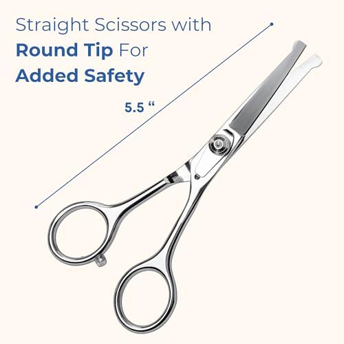Pet Grooming Scissors Set - Round Tip Shears for Dogs & Cats