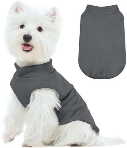 FUAMEY Dog Fleece Vest for Small Dogs,Warm Stretchy Dog Sweatshirts Pullover with Leash Hole Dogs Sweater Soft Pet Turtleneck Cozy Pet Vest Lightweight Sleeveless Grey S