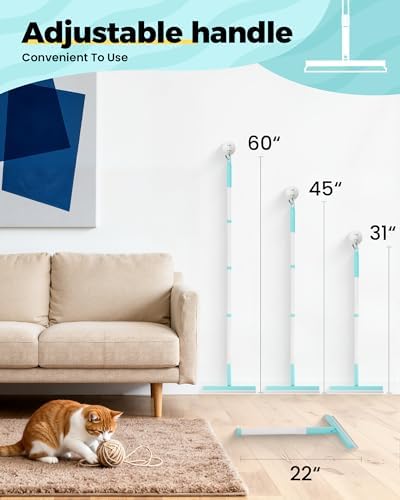 Carpet Rake for Pet Hair Removal Tool - 4 in 1 Pet Hair Remover Kit for Dog Cat Fur Remover, Contain 60" Adjustable Rubber Broom, Glove, Magic Brush and Scraper for Furniture (Blue)