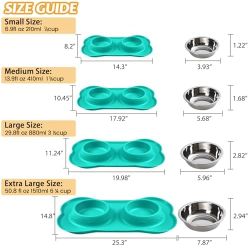 Hubulk Pet Dog Bowls 2 Stainless Steel Dog Bowl with No Spill Non-Skid Silicone Mat + Pet Food Scoop Water and Food Feeder Bowls for Feeding Small Medium Large Dogs Cats Puppies (Small, Mint Green)