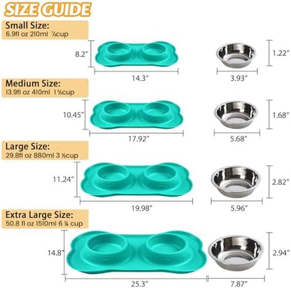 Hubulk Pet Dog Bowls 2 Stainless Steel Dog Bowl with No Spill Non-Skid Silicone Mat + Pet Food Scoop Water and Food Feeder Bowls for Feeding Small Medium Large Dogs Cats Puppies (Small, Mint Green)