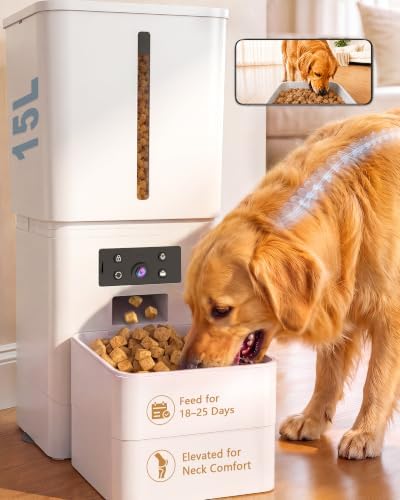 15L Automatic Dog Feeder Large Breed: 63 Cup Capacity for Kibble up to 22mm