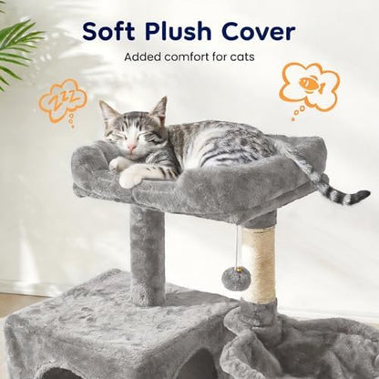 Fansafurn Cat Tree Tower for Indoor Cats, 36-inch Adult Cat Tree House for Large Adult Cats with Steps, Scratching Post, 2 Cat Condo, Dangling Toys, Light Grey