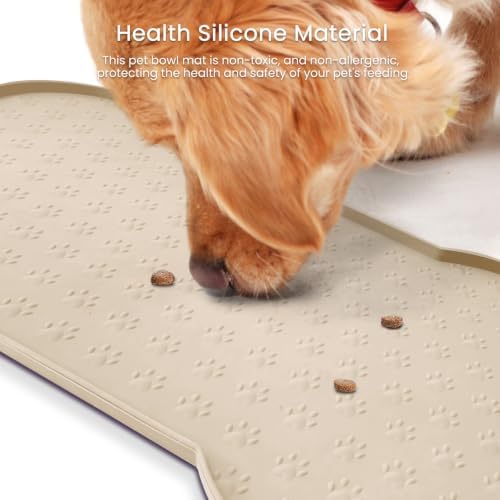 PWTAA Dog Food Mat Anti-Slip Silicone Dog Bowl Mat Thicker Pet Placemat Waterproof Cat Feeder Pad with Raised Edge Puppy Kitten Feeding Mats Suitable Small Medium-Sized Dogs Cats Eating Tray - 2PCS