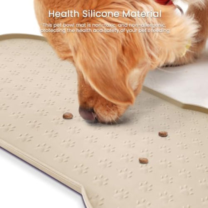 PWTAA Dog Food Mat Anti-Slip Silicone Dog Bowl Mat Thicker Pet Placemat Waterproof Cat Feeder Pad with Raised Edge Puppy Kitten Feeding Mats Suitable Small Medium-Sized Dogs Cats Eating Tray - 2PCS