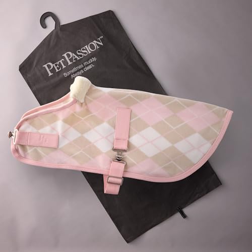 Pet Passion Preston II - The Polar Fleece Coat, Recycled Polar Fleece Warm Dog Jacket for Cold Weather for Small, Medium, Large Dogs, Pink Argyle, Small (10-25 lbs)